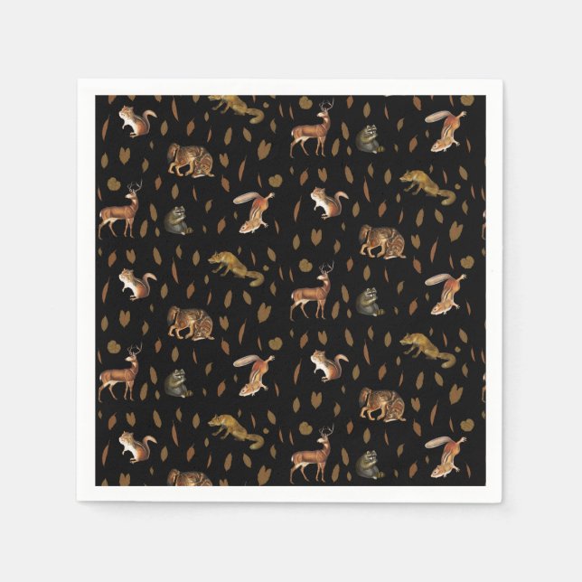 Fall Forest Animals Autumn Leaves Party Napkin (Front)