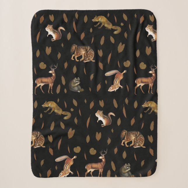 Fall Forest Animals Autumn Leaves Sherpa Blanket (Front)