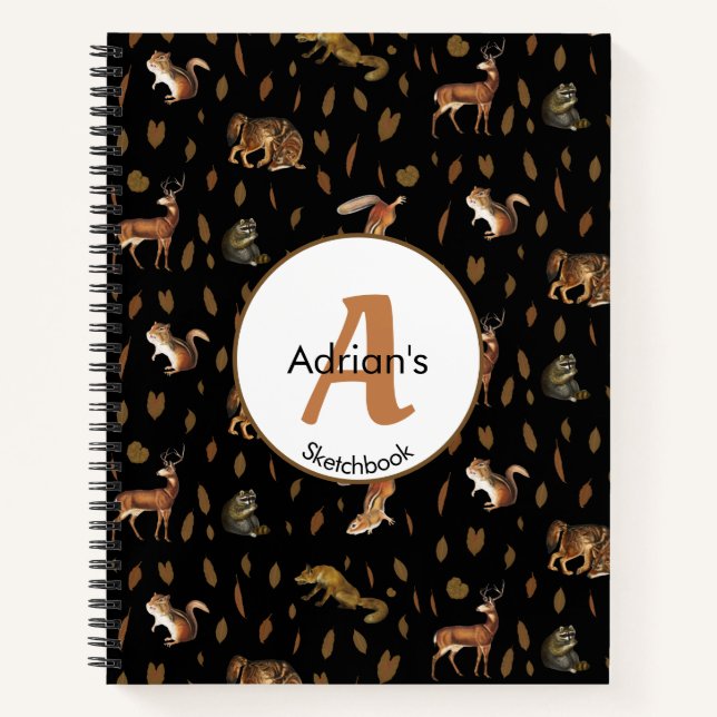 Fall Forest Animals Autumn Leaves Sketchbook Notebook (Front)