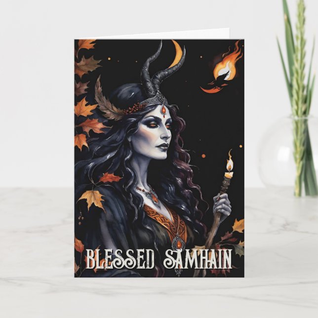 Fall Forest Blessed Samhain Night Pagan Witch Card (Front)