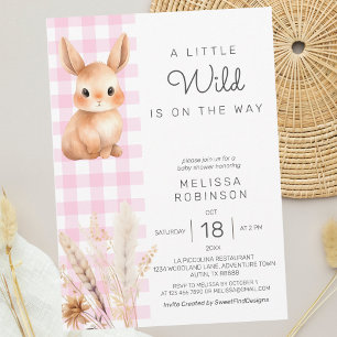 Fall Forest Bunny Cub Pampas Baby Girl Shower Invitation