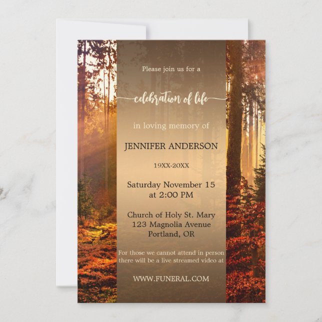 Fall Forest Celebration of Life Memorial Invitation (Front)