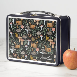Fall forest critters back-to-school metal lunch box