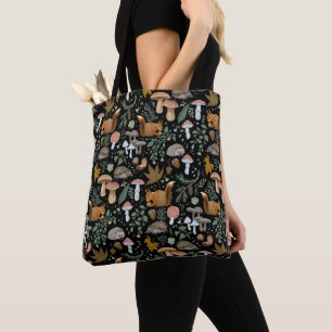 Fall forest forager autumn mushrooms  & animals tote bag