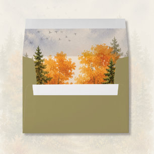 Fall Forest Pine Trees Watercolor Wedding Envelope