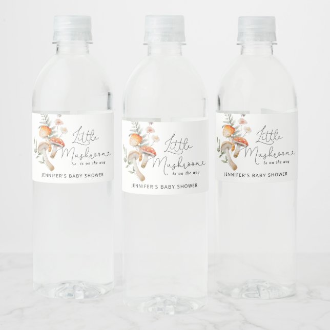 Fall forest wild little mushroom is on the way water bottle label (Bottles)