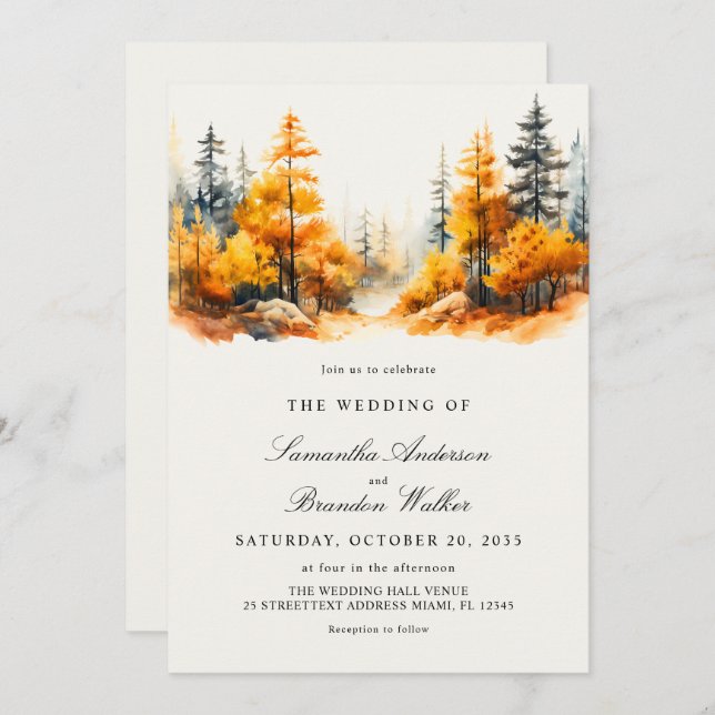 Fall Forest with QR Code Autumn Wedding Invitation (Front/Back)