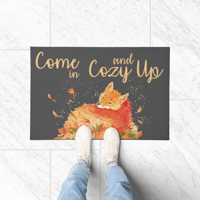 Fall Fox Come In Cozy Up Cute Welcome Doormat (Indoor)
