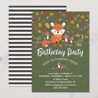 Fall Fox Kids Woodland Birthday Party Invitation
