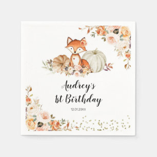 Fall Fox She Is a Wild One Birthday Napkins