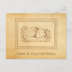 Fall Fox Stamp Frame Fall Greeting Postcard