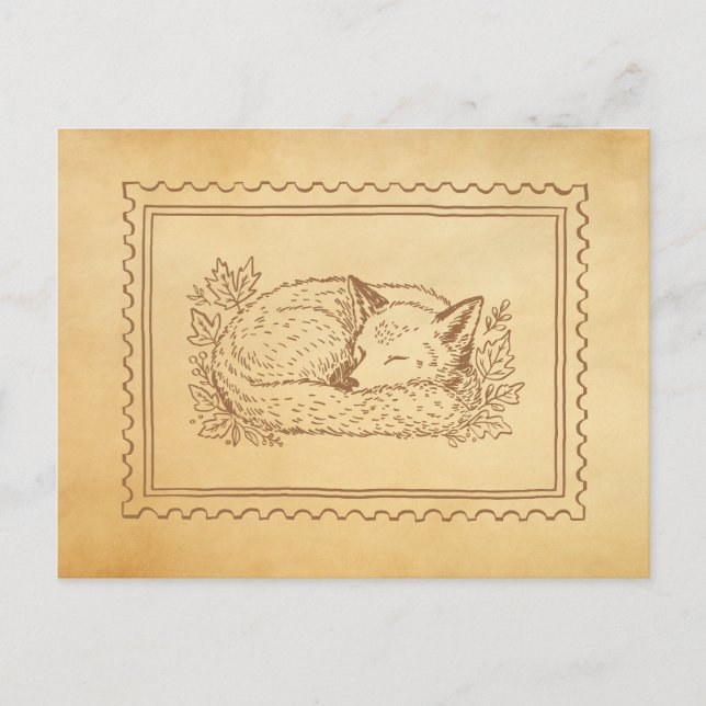 Fall Fox Stamp Frame Postcard (Front)