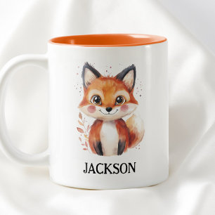 Fall Fox Watercolor Animal Simple Cute Kids Name Two-Tone Coffee Mug