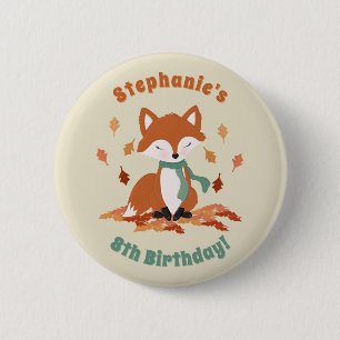 Fall Fox Woodland Birthday 2 Inch Round Button