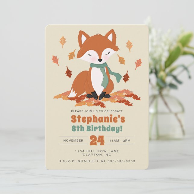 Fall Fox Woodland Birthday Invitation (Standing Front)