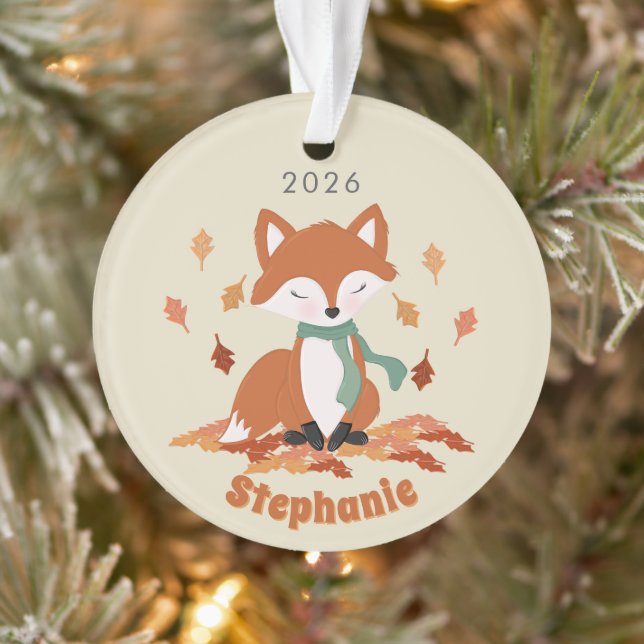 Fall Fox Woodland Birthday Ornament (Tree)