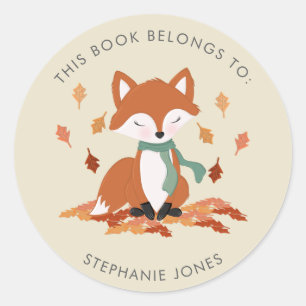 Fall Fox Woodland Birthday This Book Belongs to Classic Round Sticker