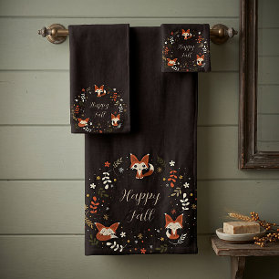 Fall Foxes with customizable text Bath Towel Set