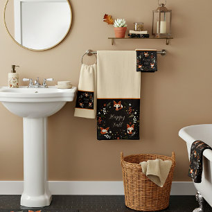 Fall Foxes with customizable text  Bath Towel Set