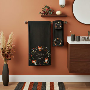 Fall Foxes with customizable text  Bath Towel Set