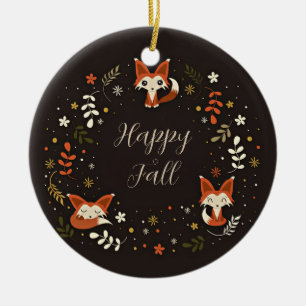 Fall Foxes with customizable text Ceramic Ornament
