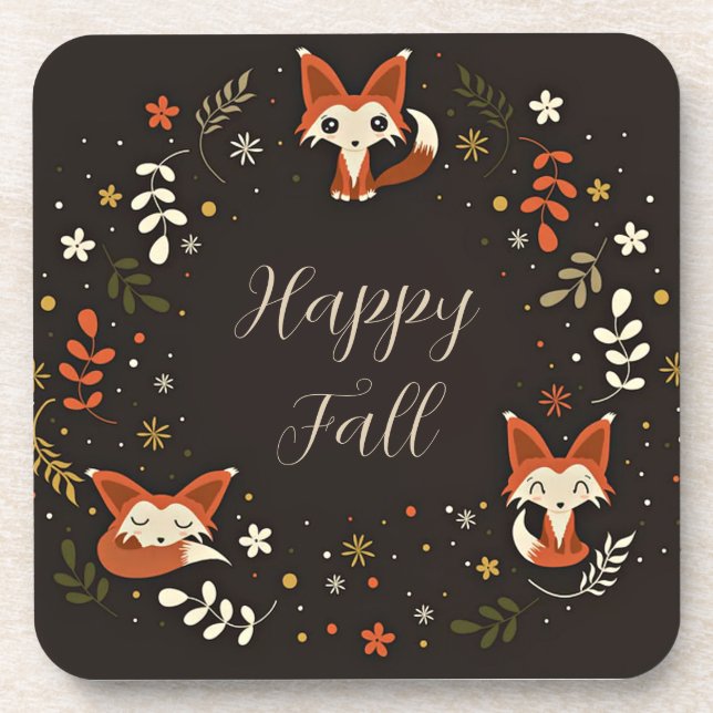 Fall Foxes with customizable text  Coaster (Front)