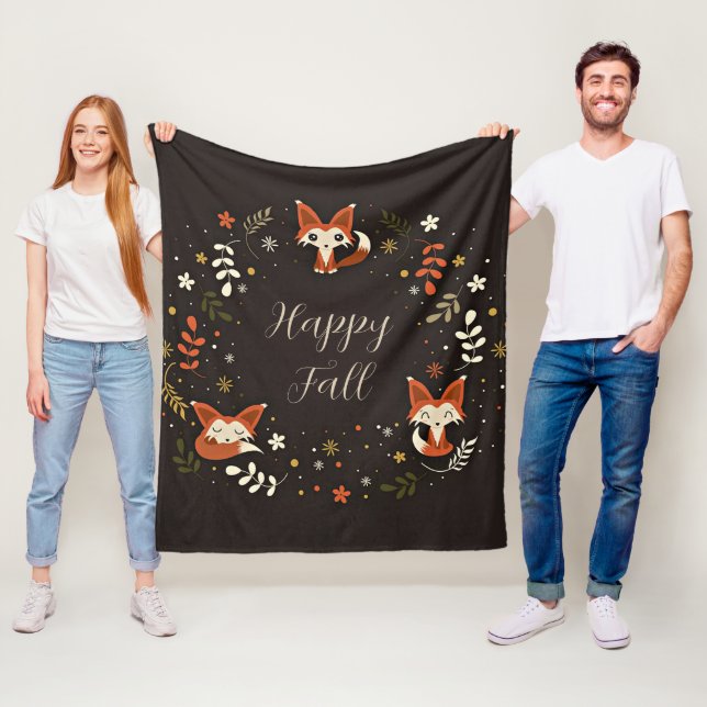 Fall Foxes with customizable text  Fleece Blanket (In Situ)