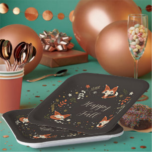 Fall Foxes with customizable text Paper Plate