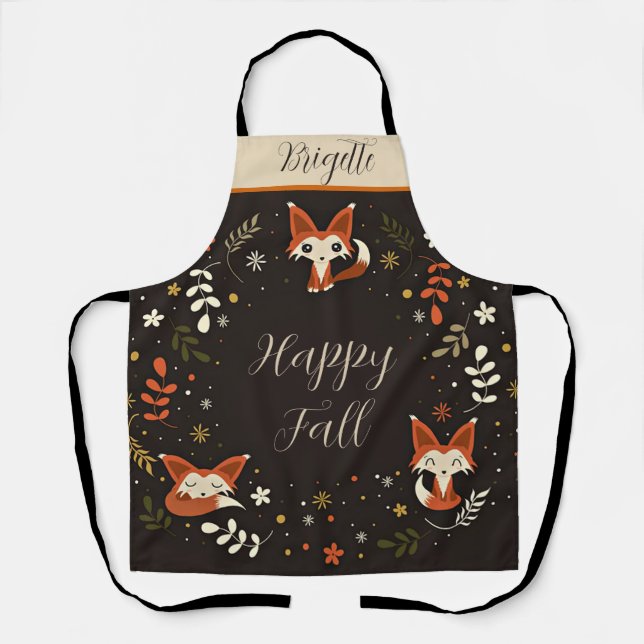Fall Foxes with customizable text personalized Apron (Front)