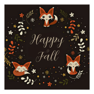 Fall Foxes with customizable text Poster