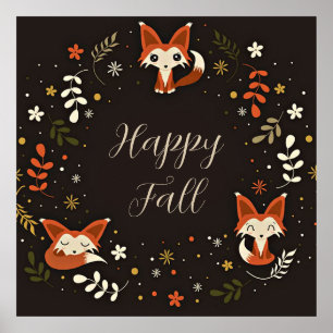 Fall Foxes with customizable text Poster