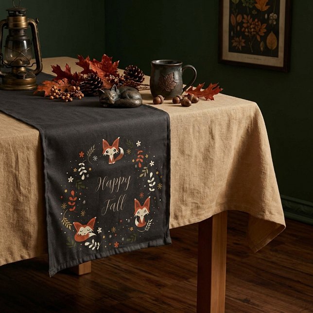 Fall Foxes with customizable text  Short Table Runner (Creator Uploaded)
