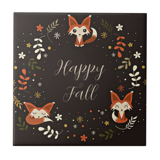Fall Foxes with customizable text  Tile (Front)