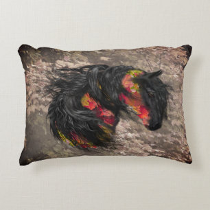 Fall Frieisian Horse Accent Pillow