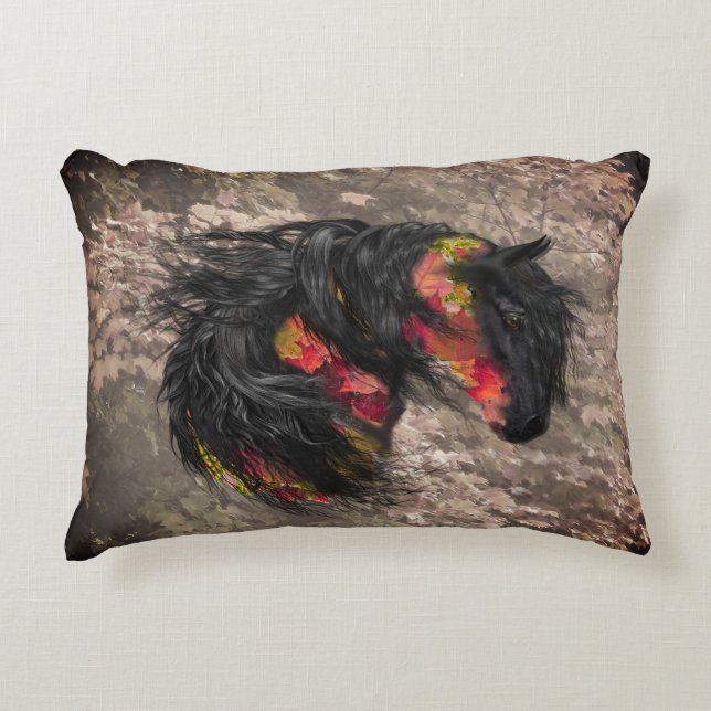 Fall Frieisian Horse Accent Pillow (Front)