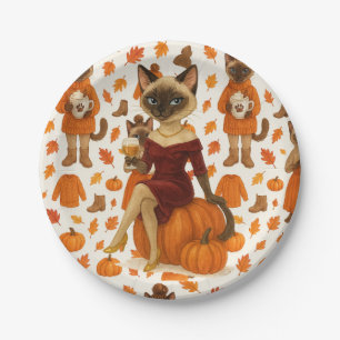 Fall Friendsgiving Fall Party for Cat lovers Paper Plate