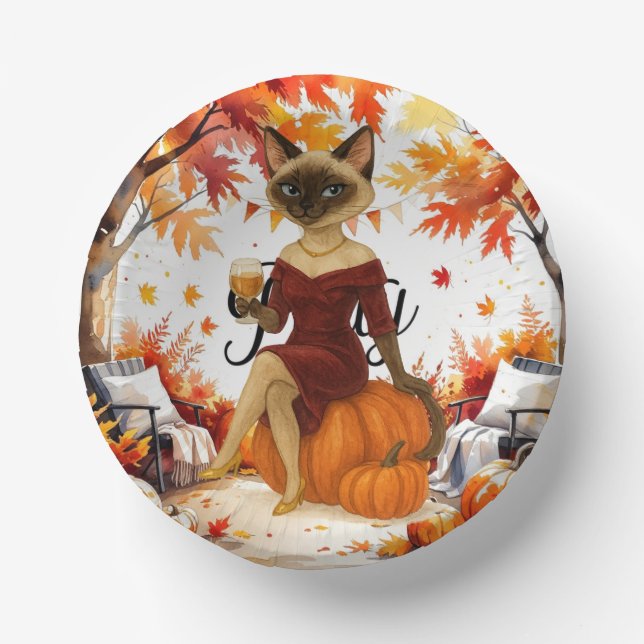 Fall Friendsgiving Fall Party for  Cat lovers Paper Plate (Front)