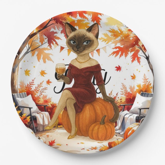 Fall Friendsgiving Fall Party for  Cat lovers Paper Plate (Front)