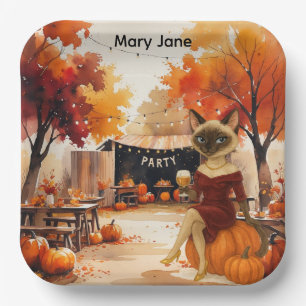 Fall Friendsgiving Fall Party for  Cat lovers Paper Plate