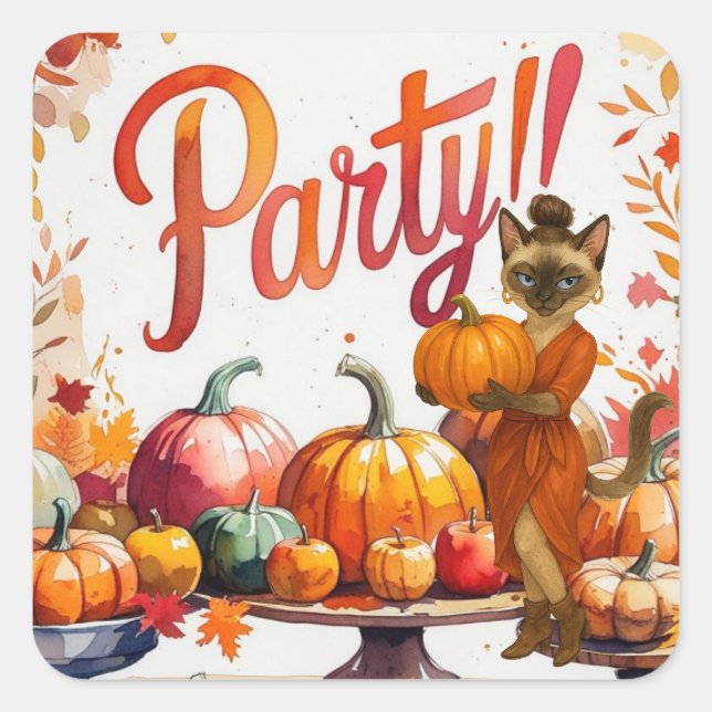 Fall Friendsgiving Party  for Cat Lovers Square Sticker (Front)