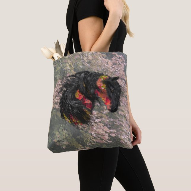 Fall Friesian Horse Tote Bag (Close Up)