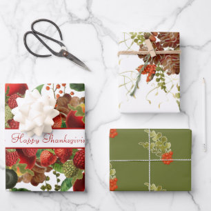 Fall Fruit, Berries and Pinecones Assorted Wrapping Paper Sheet
