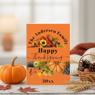 Fall Fruits Flowers And Foliage Happy Thanksgiving Card