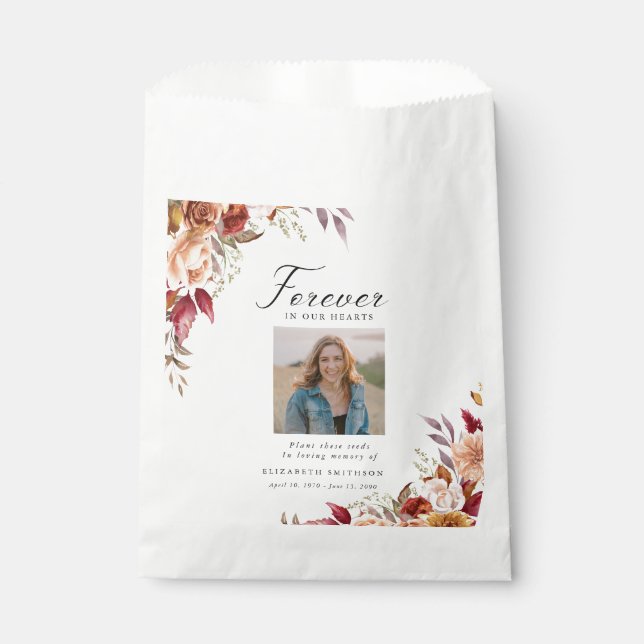 Fall Funeral Forever in our Hearts Poem Prayer Favour Bag (Front)