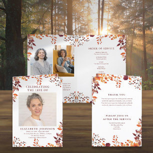 Fall Funeral Memorial Order Of Service Folded Program