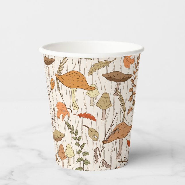 Fall Fungi and Leaves - seamless pattern. Paper Cups (Front)