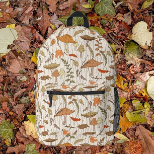 Fall Fungi and Leaves - seamless pattern. Printed Backpack