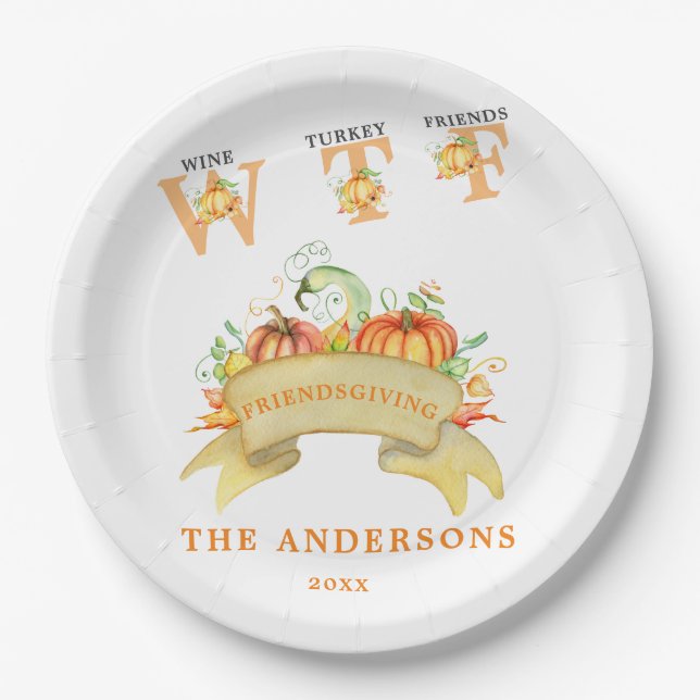 Fall Funny WTF Pumpkins Thanksgiving Feast Paper Plate (Front)