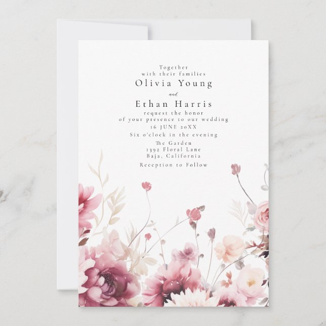 Fall Fuschia Wedding Invitation (Front)