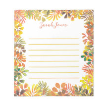 Fall Garden Botanical Watercolor Leaves Lined